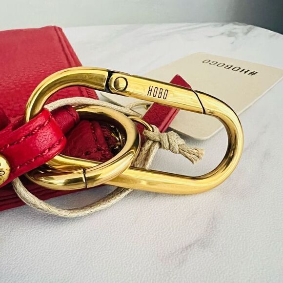 HOBO Tour Leather Zip Pouch Bag, Wristlet, with Lanyard, Red/Gold, NWT - Picture 3 of 15